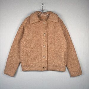 AMAZON AWARE Recycled Polyester Sherpa Jacket S‎ Camel Brown Casual Fall Winter
